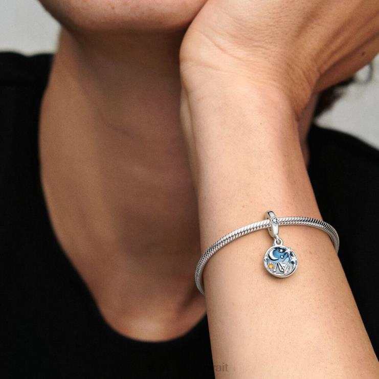 سحر متدلي مزدوج للسماء الليلية للتخييم Pandora الفضة الاسترليني N6N0X167 مُكَمِّلات