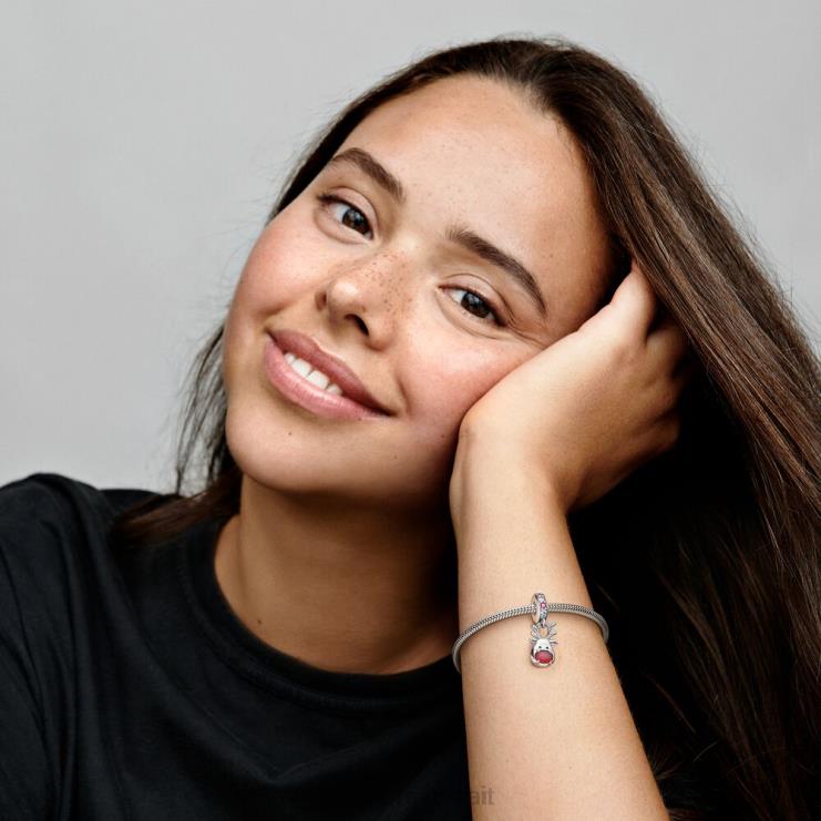 سحر متدلي من حيوان الرنة مورانو ذو الأنف الأحمر Pandora الفضة الاسترليني/الأحمر N6N0X288 مُكَمِّلات