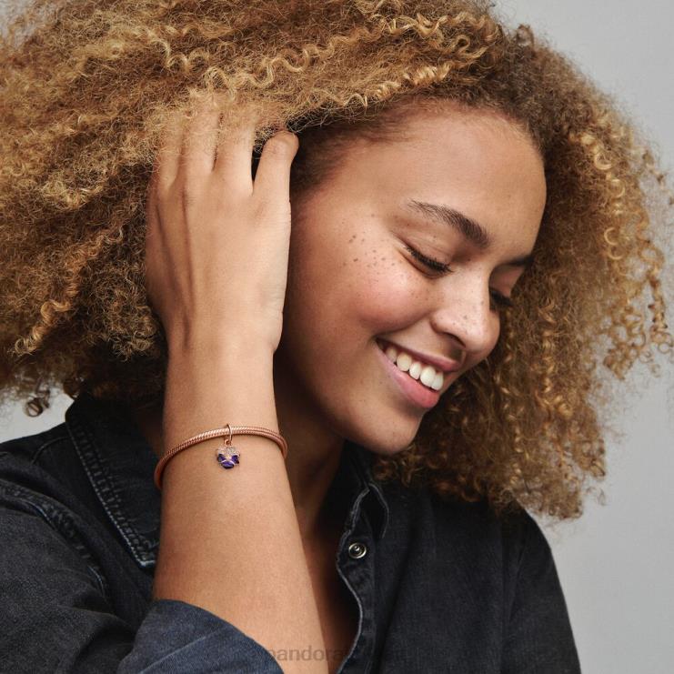 سحر متدلي على شكل زهرة بنفسجية عميقة Pandora ارتفع الذهب مطلي N6N0X300 مُكَمِّلات