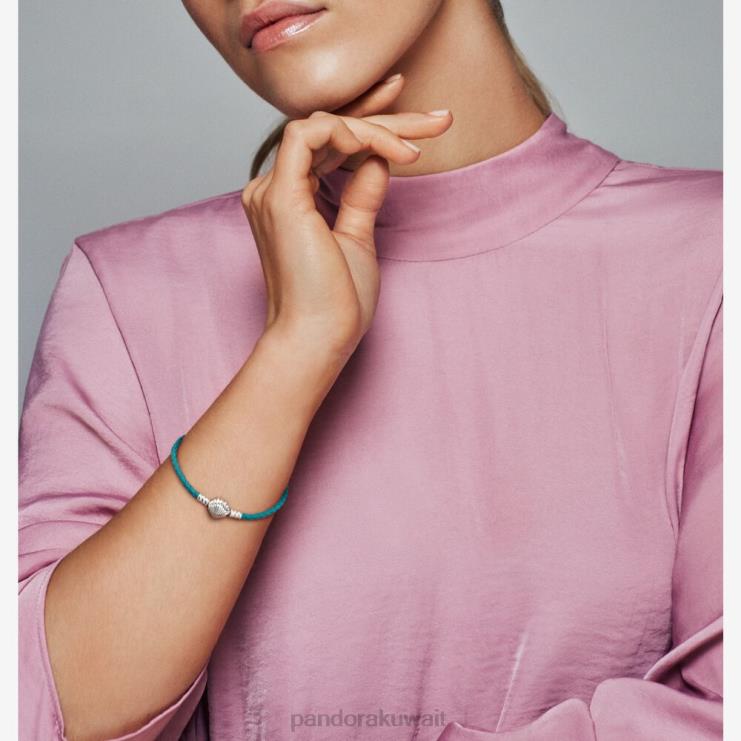لحظات سوار من الجلد المضفر بمشبك صدف فيروزي Pandora الفضة الاسترليني N6N0X350 مُكَمِّلات