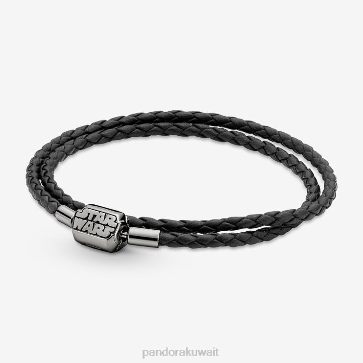 لحظات حرب النجوم مشبك سوار جلدي مزدوج Pandora مطلي بالروثينيوم/أسود N6N0X467 مُكَمِّلات