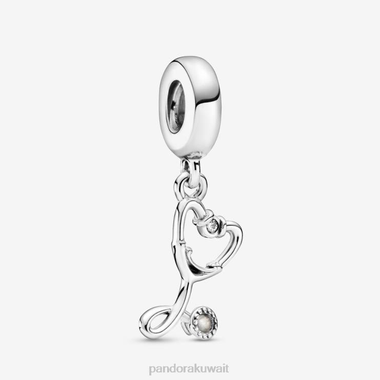 سحر تتدلى على شكل قلب سماعة الطبيب Pandora الفضة الاسترليني N6N0X55 مُكَمِّلات