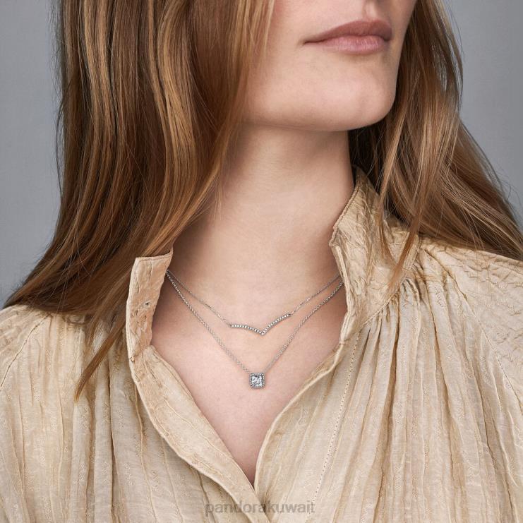 قلادة هالة مربعة لامعة Pandora الفضة الاسترليني N6N0X715 مُكَمِّلات