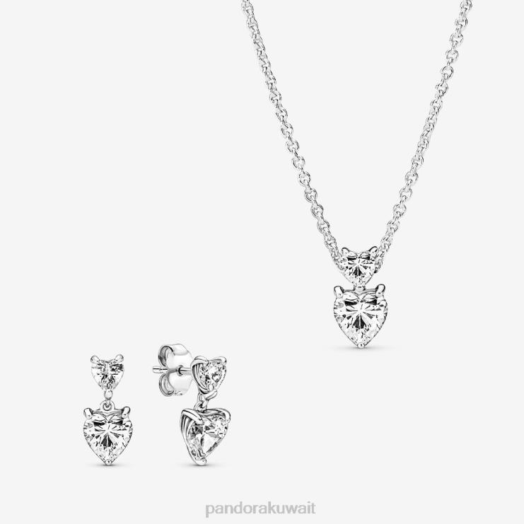 مجموعة مجوهرات قلب مزدوج متألقة Pandora اللون القياسي N6N0X759 مُكَمِّلات