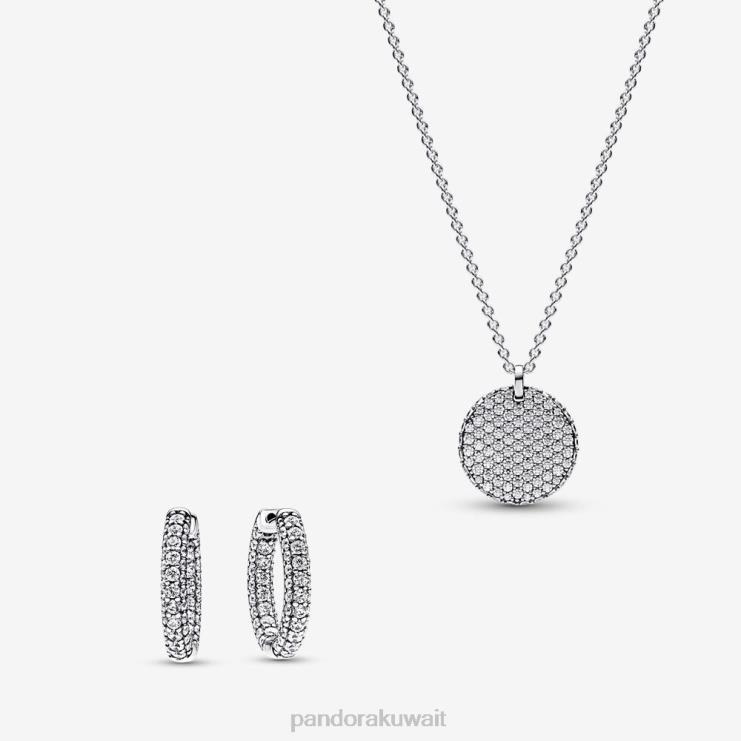 تمهيد مجموعة قلادة مستديرة وأقراط هوب Pandora اللون القياسي N6N0X764 مُكَمِّلات