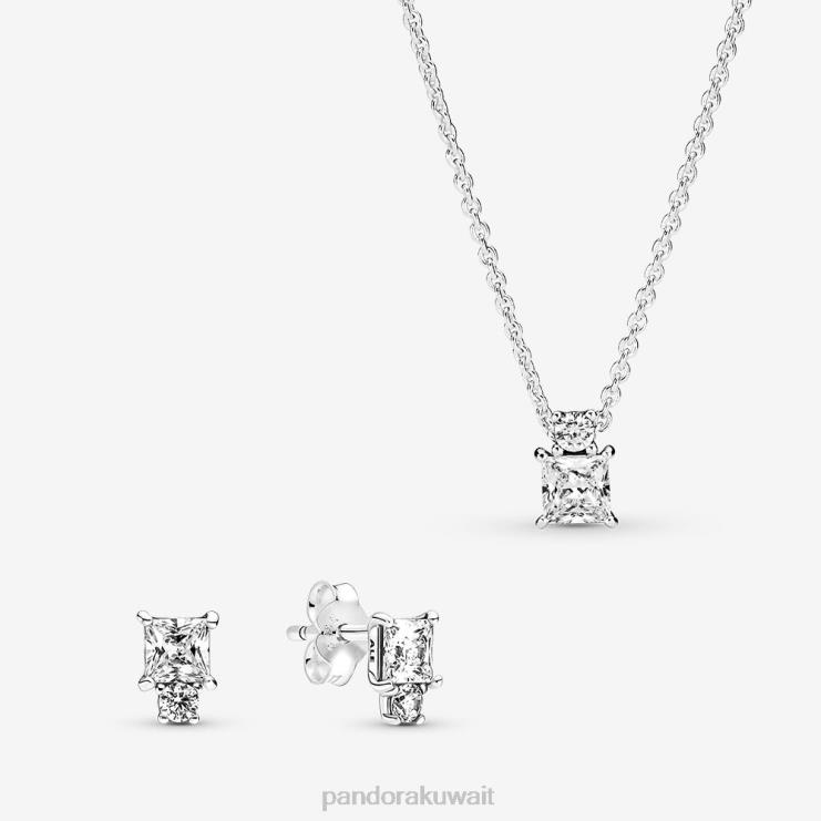 مجموعة قلادة وأقراط دائرية ومربعة متلألئة Pandora اللون القياسي N6N0X768 مُكَمِّلات