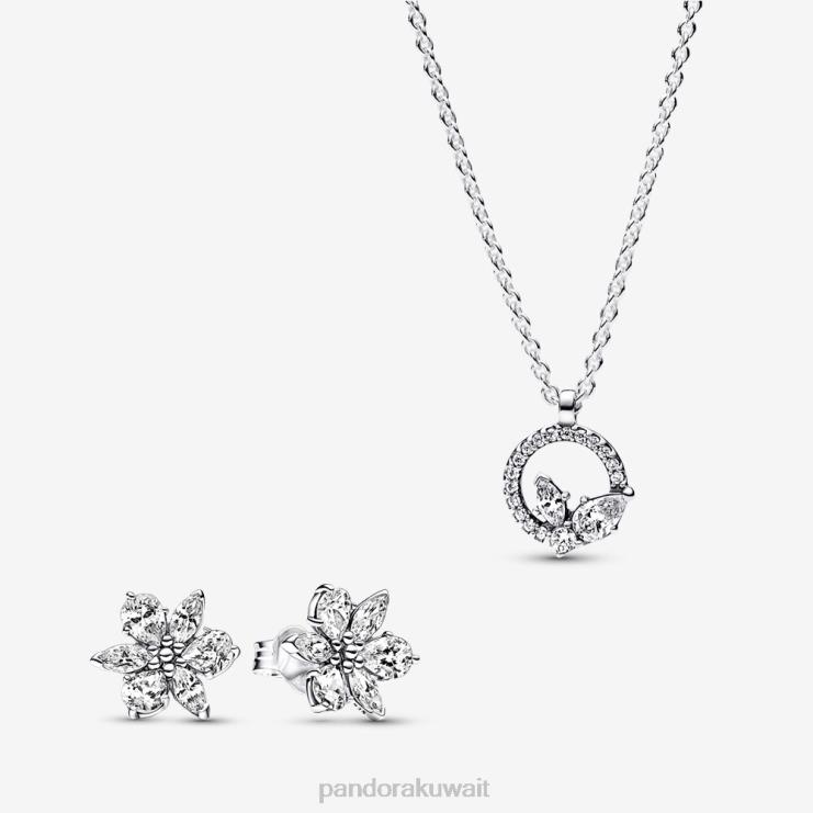 مجموعة من القلادات والأقراط ذات دائرة عشبية متلألئة ومجموعة من الأقراط Pandora اللون القياسي N6N0X777 مُكَمِّلات