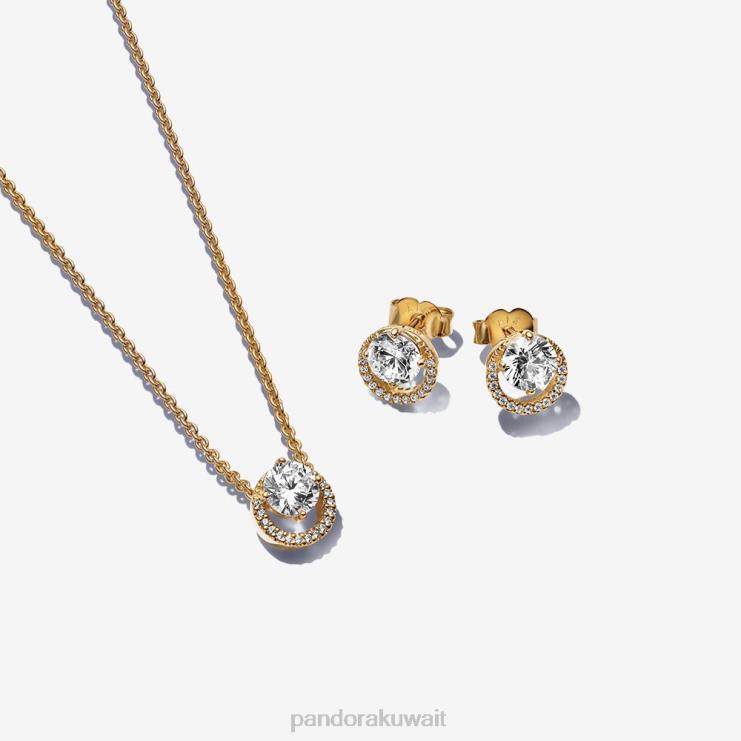 مجموعة هدايا مجوهرات هالة مستديرة متألقة Pandora اللون القياسي N6N0X802 مُكَمِّلات