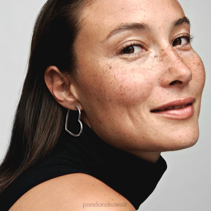 أقراط دائرية على شكل قلب غير متناظرة Pandora الفضة الاسترليني N6N0X834 مُكَمِّلات