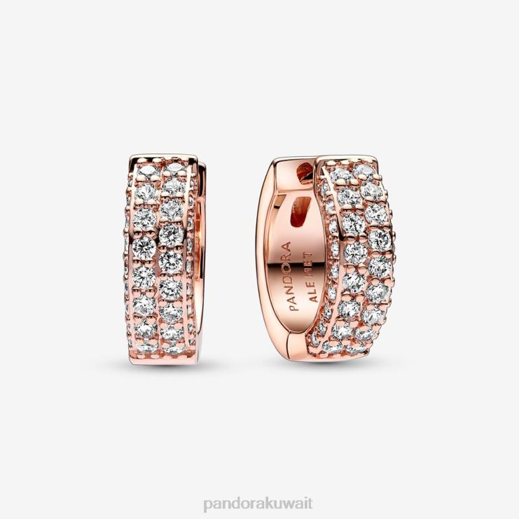 أقراط مرصوفة بصفين من الأقراط الخالدة Pandora ارتفع الذهب مطلي N6N0X849 مُكَمِّلات