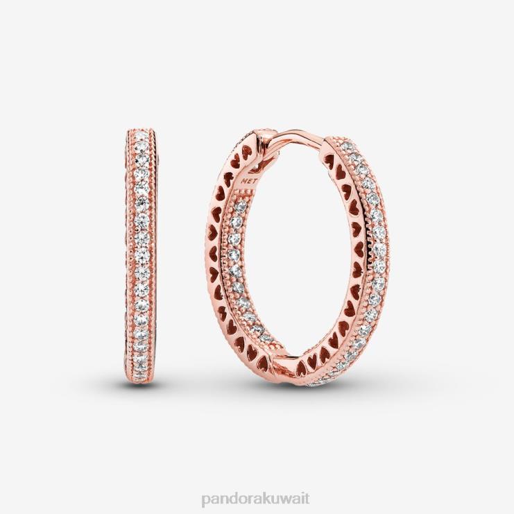 أقراط دائرية لامعة وقلوب Pandora ارتفع الذهب مطلي N6N0X867 مُكَمِّلات