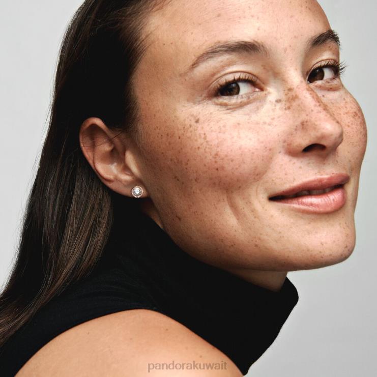 أقراط هالة متلألئة مستديرة Pandora ارتفع الذهب مطلي N6N0X879 مُكَمِّلات