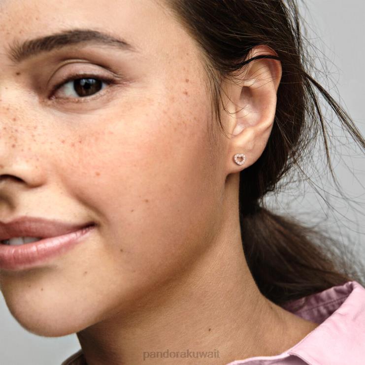 أقراط على شكل قلب مفتوح Pandora ارتفع الذهب مطلي N6N0X883 مُكَمِّلات