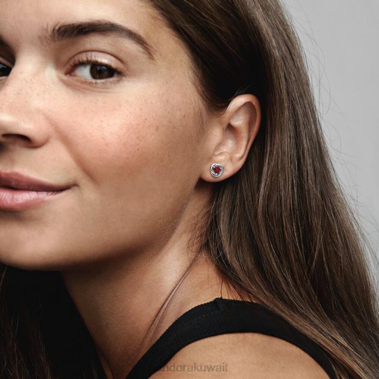 أقراط دائرة الخلود الحقيقية لشهر يوليو Pandora الفضة الاسترليني/الأحمر N6N0X896 مُكَمِّلات