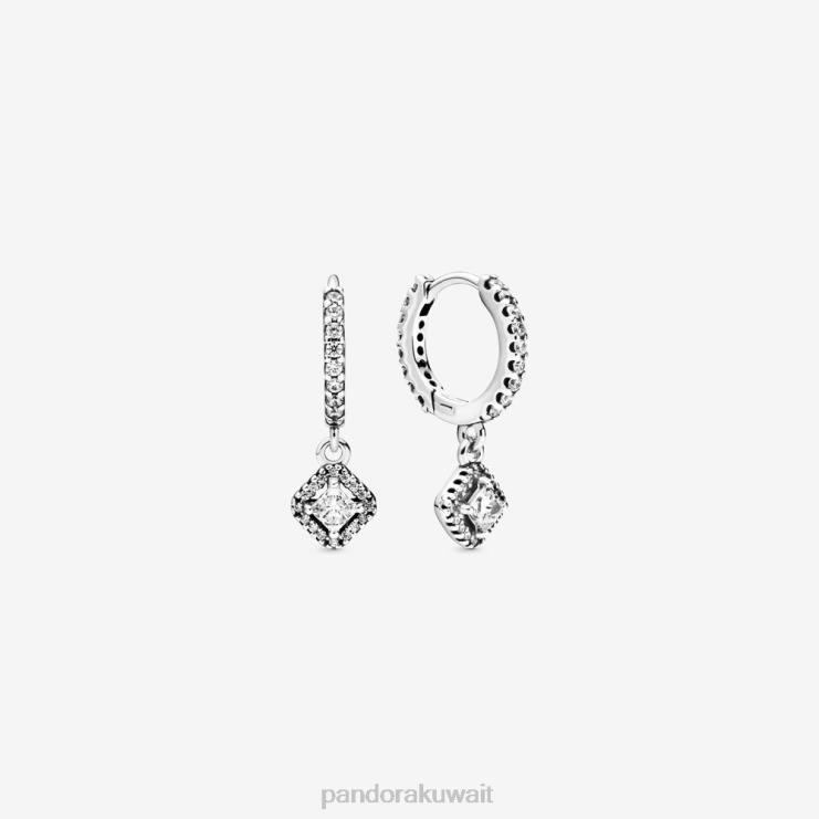 أقراط دائرية لامعة مربعة Pandora الفضة الاسترليني N6N0X918 مُكَمِّلات