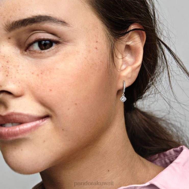 أقراط دائرية لامعة مربعة Pandora الفضة الاسترليني N6N0X918 مُكَمِّلات